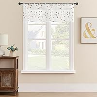 Vista 8 de MRTREES Cenefa de cortina transparente de Navidad, cenefas pequeñas bordadas con hojas y bolsillo para barra, paneles de tratamiento de ventanas