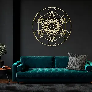 Metatron Cube Metal Wall Decor, Geometric Metal Wall Art, Sacred Geometry Metal Wall Art, Modern Metal Wall Art, Metatron'S Cube Wall Decor, Geometric Wall Art, Living Room Wall Art (Gold, 39"x 39"| 100x100cm)