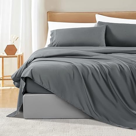 Shilucheng King Size Lakens Set Microfiber 1800 Draadtelling Percale Super Zacht en Comfortabel 16 Inch Diepe Zakken - 4 Stuk (Koning, Beige