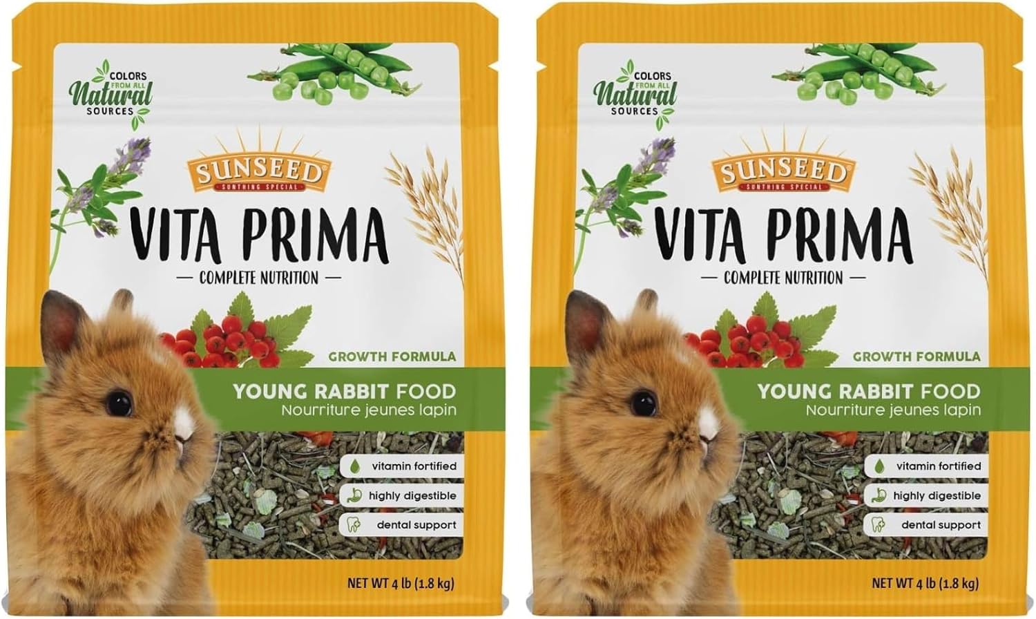 Sunseed Vita Prima Young Rabbit Food - Complete Nutrition - Premium Fortified Blend with Timothy Hay, 4 lb (Pack of 2)