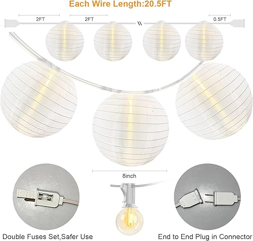 Miniatura 2 de Guirnalda de luces blancas de 20.5 pies con enchufe, tira de luces grandes con 10 bombillas LED G40 de ahorro de energía, luces colgantes chinas al