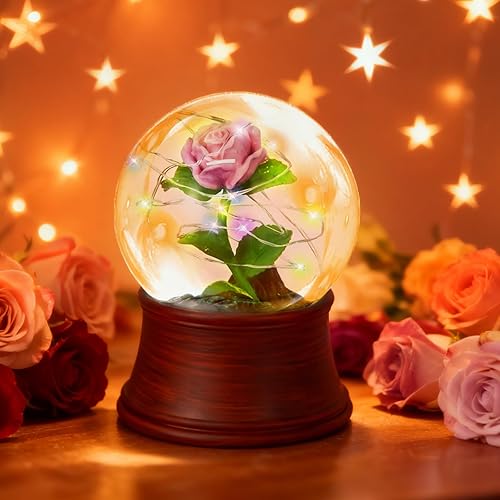 Caja de música con forma de globo de nieve, globos de nieve musicales de rosas preservadas, globo de nieve con luz LED, globo de agua, regalo