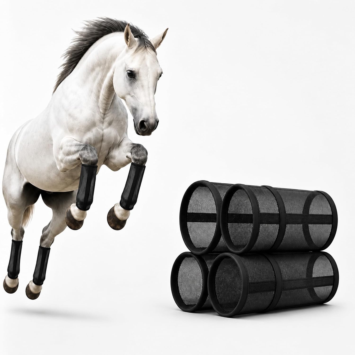 Fly Boots for Horses Set of 4, Shoofly Leggings for Horses, Mesh Shoofly Boots for Horses Breathable Adjustable,Anti-Sag Stays, Reduces Stomping & Fatigue Black