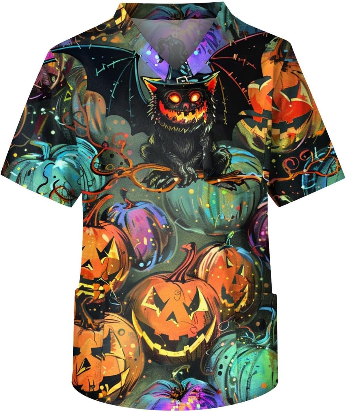Men Fall V Neck T-Shirt Halloween Short Sleeve Graphic Shirts