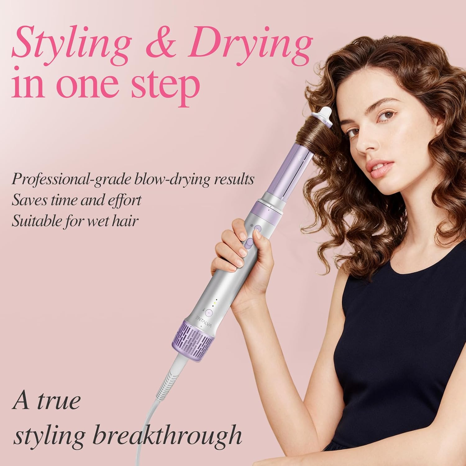 5 in 1 Hot Air Styler- Blowout Brush Hair Dryer Set for Salon Blowouts, Smooth Curls, Volumizing and Straightening, Professional Hair Styler Set, Anti-Frizz, Compact Design with Travel Bag