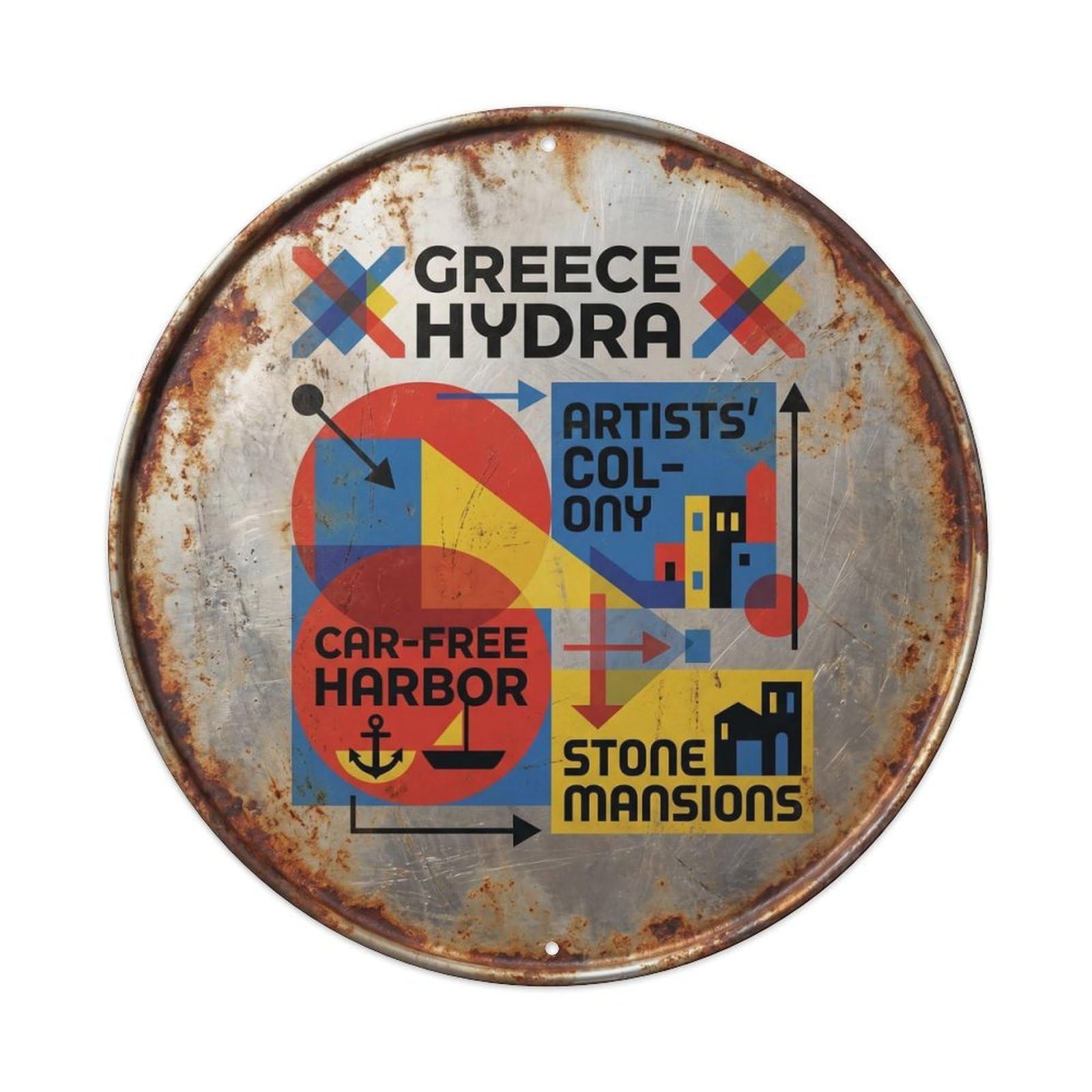 Hydra Artists Greek Mid Century European Journey Metal Tin Sign