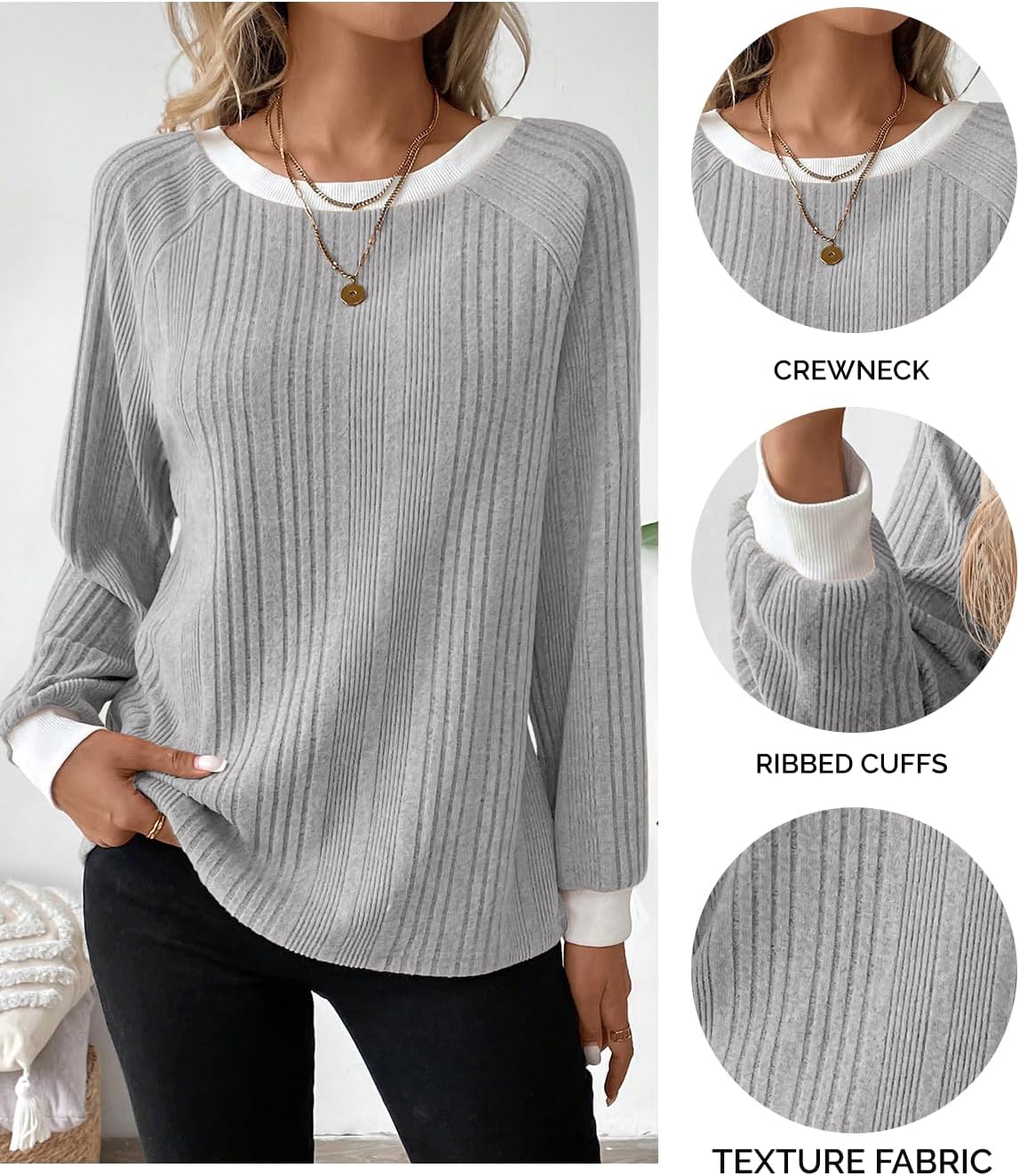 Womens Long Sleeve Shirts Crewneck Casual Tops Loose Fit Tunic Fall Fashion 2025 Blouses Clothing - Image 6