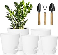Flower Pots Set of 5, 7/6/6/5/5/5 inch Self Watering Pots, Decorative Indoor Planters with Drainage Holes, Flower Shaped Pots for Indoor Decoration