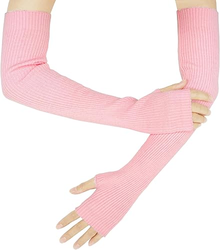 Miniatura 10 de Farlenoyar Guantes de punto de cachemira suaves sin dedos para mujer calentadores de brazos guantes de lana elásticos extra largos