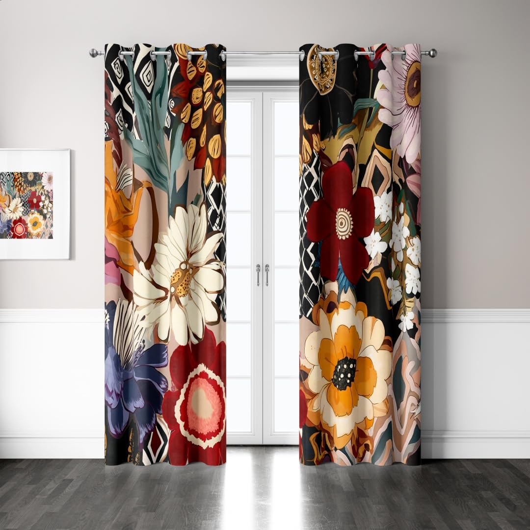 100% Blackout Floral Curtains for Bedroom 84 inch Long 2 Panels Set Grommet Pink Abstract Geometric Pattern Black Out Curtains Room Darkening Thermal Insulated Window Drapes for Living Room, 52Wx84L