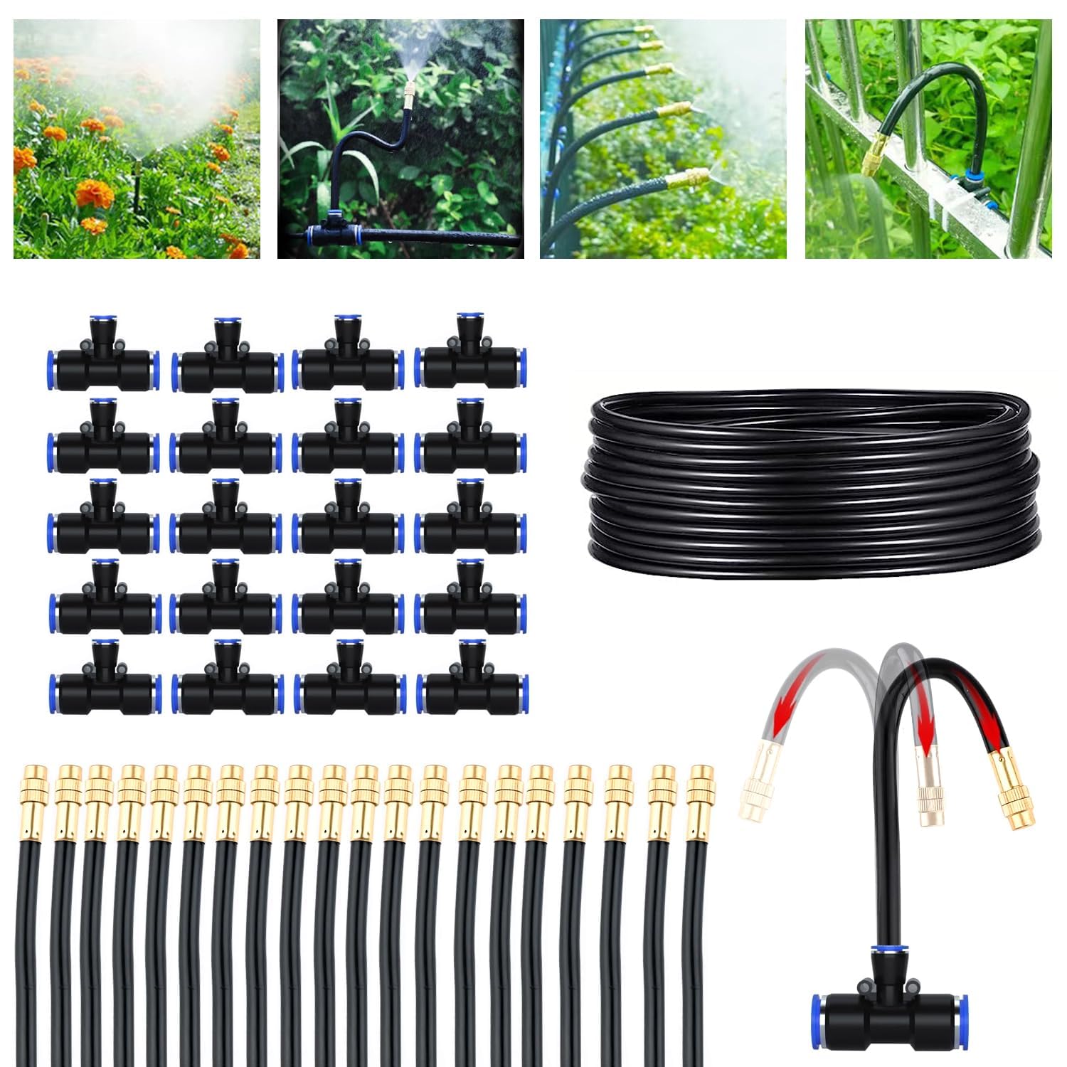 Tropfbewässerungssatz mit Nebelrohr,Verstellbares automatisches Bewässerungssystem,Gewächshaus Tröpfchenbewässerungsset Drip System für den Garten,20m, 20 Sprühnebel-Düsen