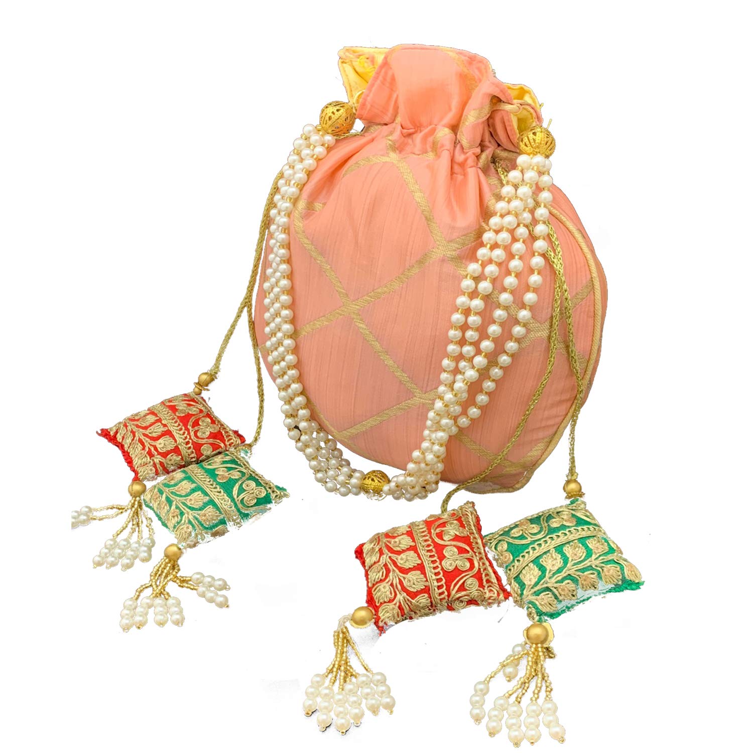 Indian Collectible - Bolso de seda Rajasthani étnico para mujer, bolso de novia para regalos Shagun Shadi de Indian Collectible, multicolor, Multicolor