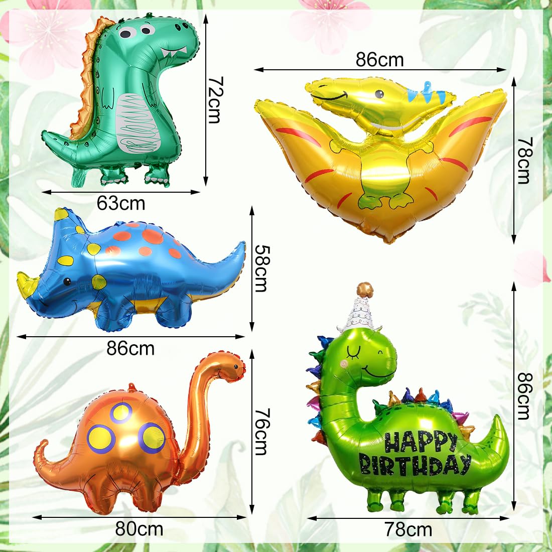 Palloncini Dinosauri Compleanno 4 Anni, XXL Dinosauri Festa Decorazioni, Palloncino Numero 4 con Happy Birthday Striscione, per Festa Compleanno Dinosauro Bambino