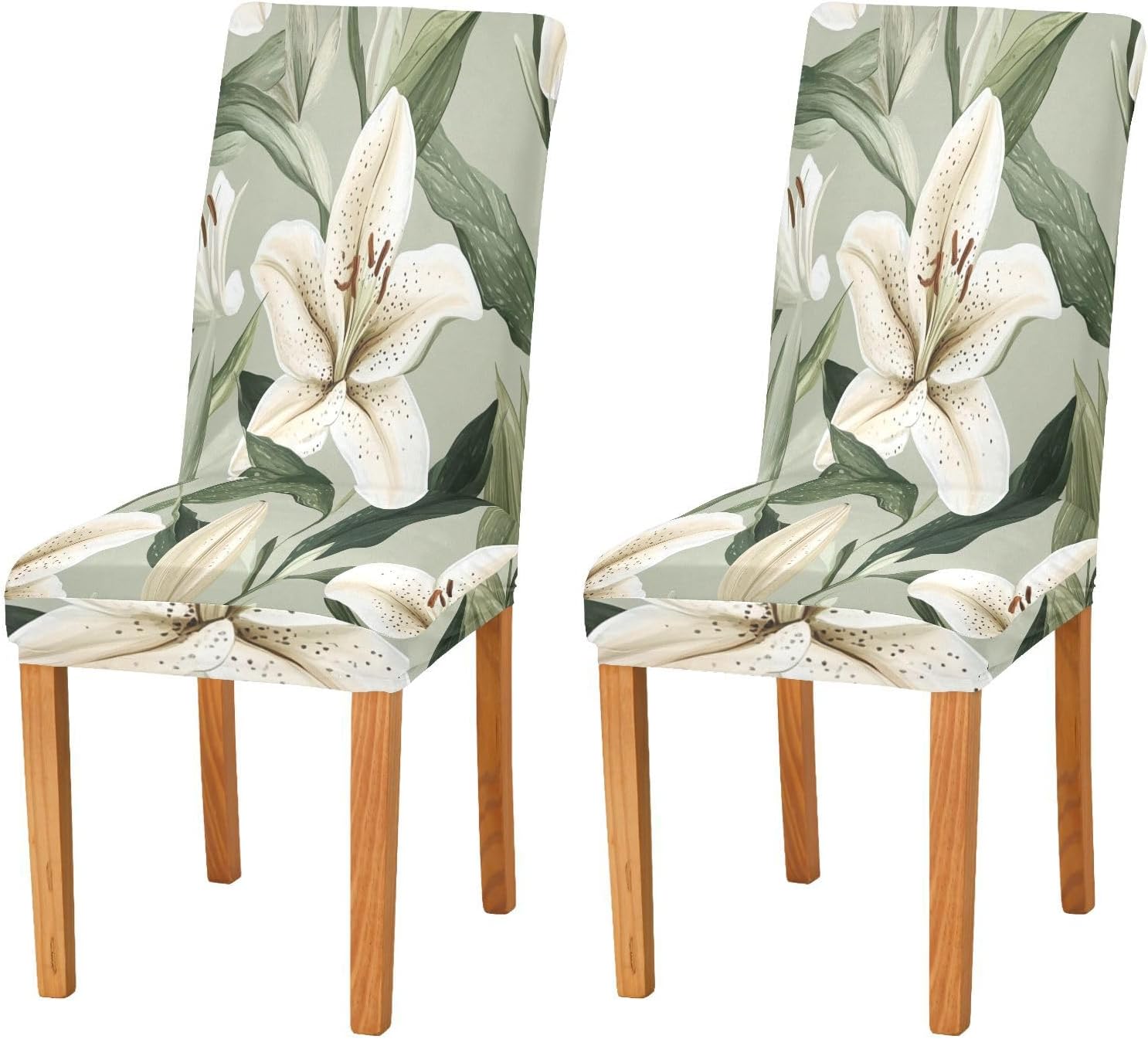 ALAZA Chair Covers for Dining Room, Elegant Lily Floral Pattern Stretch Chair Cover Sets Chair Protector Removable Washable for Ktichen Restaurant Hotel