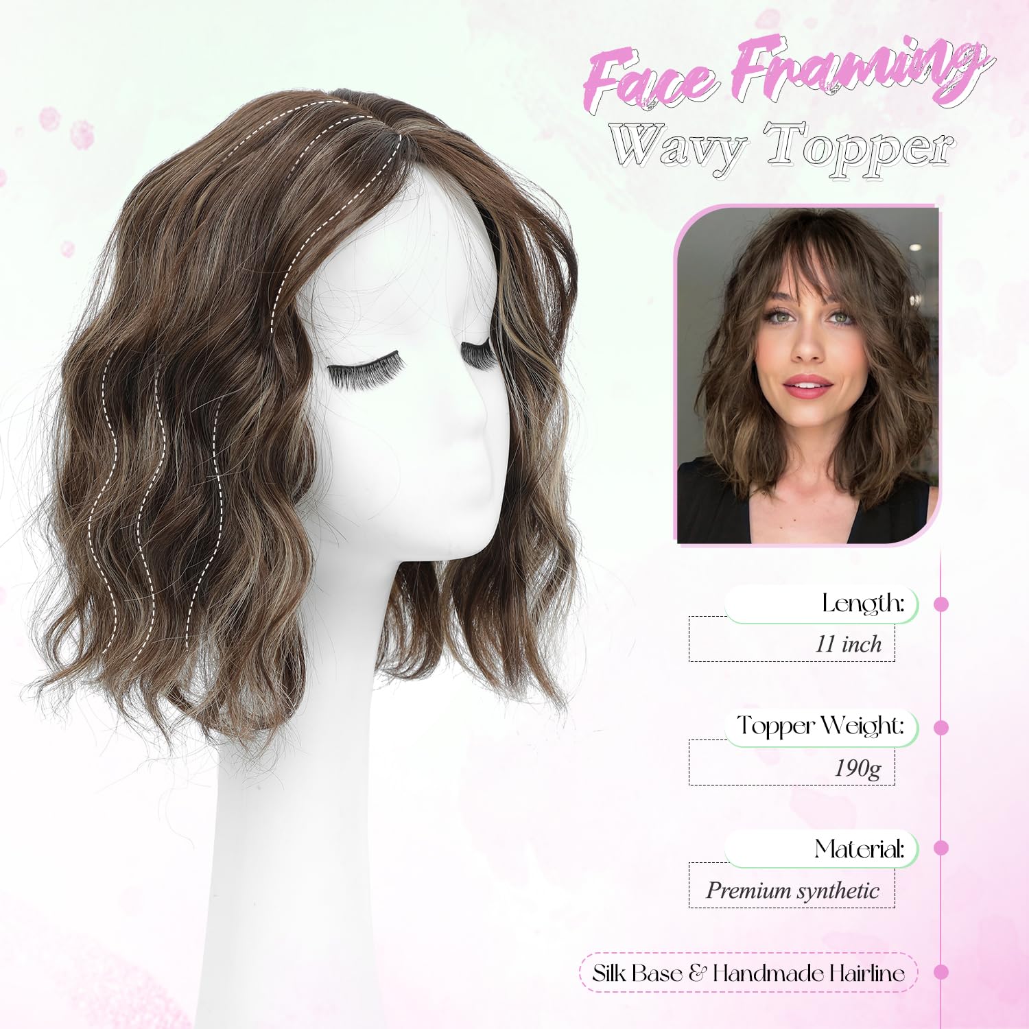 11-Inch Short Wavy Hair Topper for Thinning Hair, Lightweight & Breathable Amazon.com : Short Wavy Hair Topper 11 Inch, Human Hair Feel  main image 3