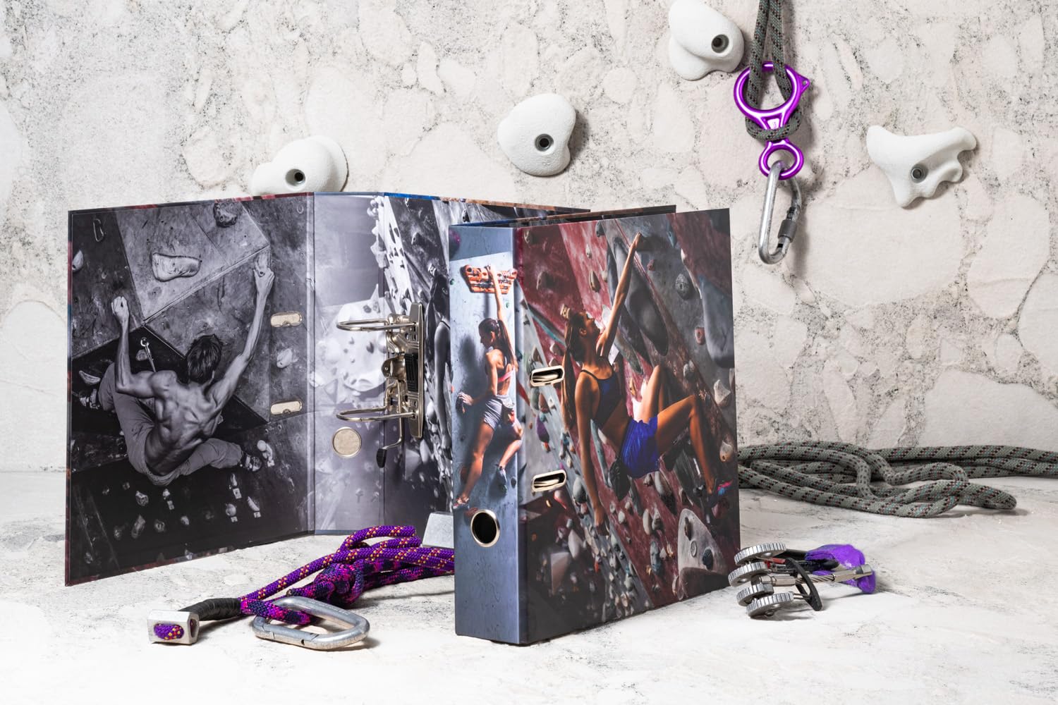 HERMA Ordner A4 Bouldern Set, 5 Stück, 7 cm breit, Kinder Ringordner mit Sport Motiv, bunter Aktenordner mit Innendruck für Jungen und Mädchen