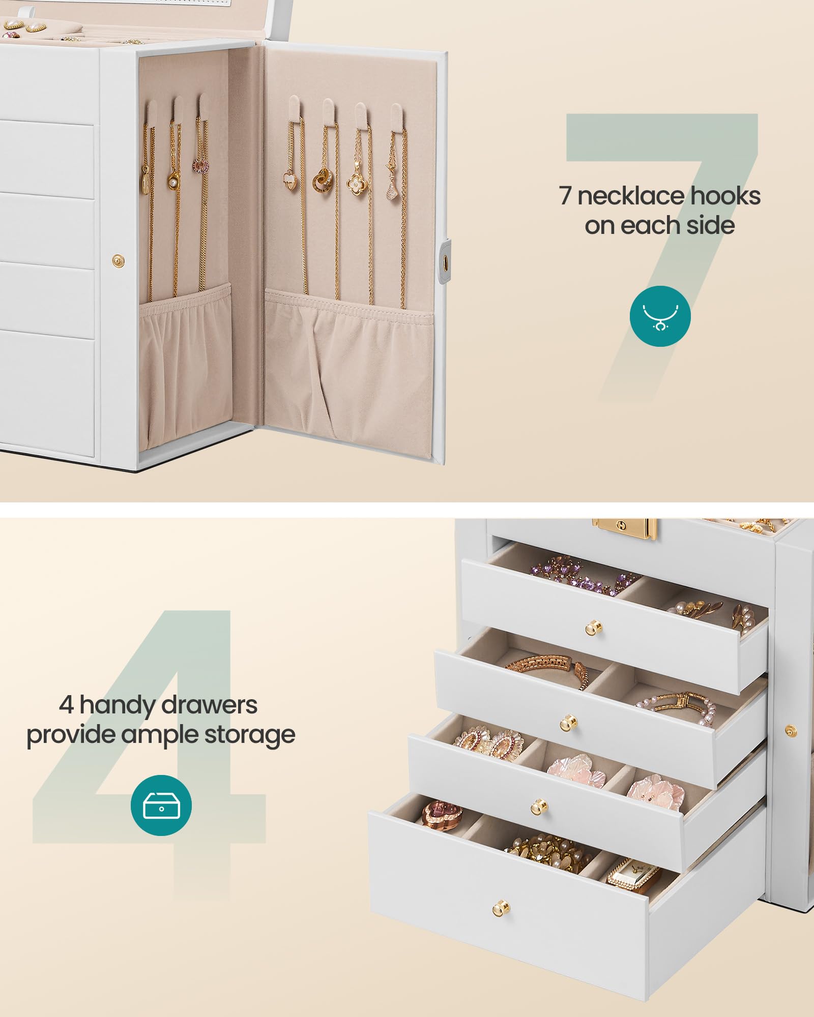 Amazon.com: SONGMICS Jewelry Box Organizer, 5-Layer with 4 Drawers