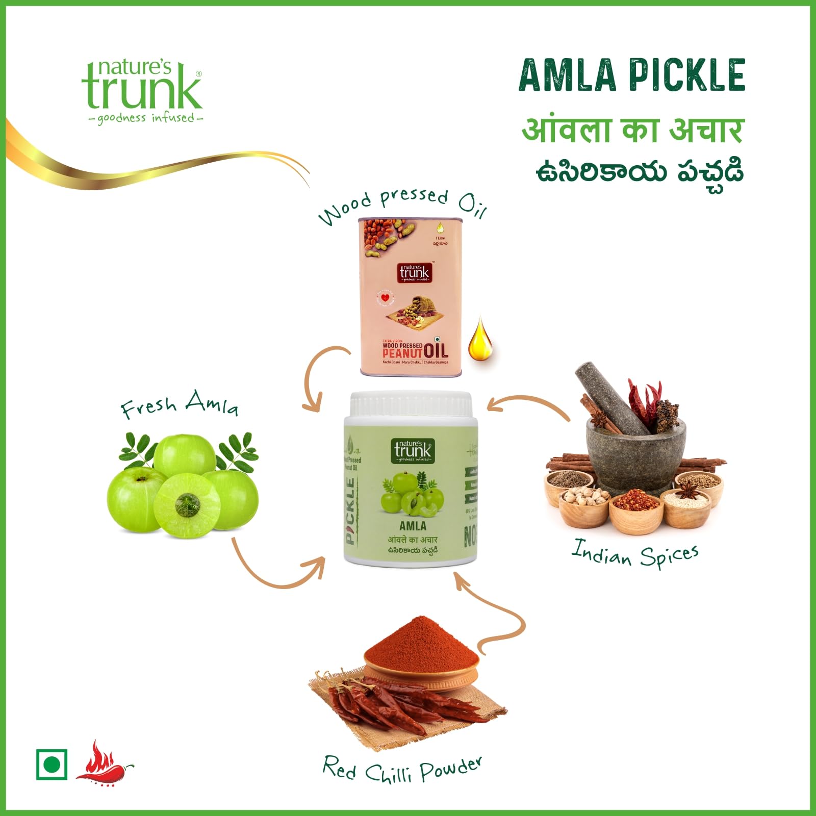 Nature's Trunk Homemade Amla Pickle (Gooseberry Achar) | Pure & Healthy Nellikai Pachadi | Rich in Anti-Oxidants & Nutrients | Traditional Homemade Usirikaya Pachadi (850g) 4