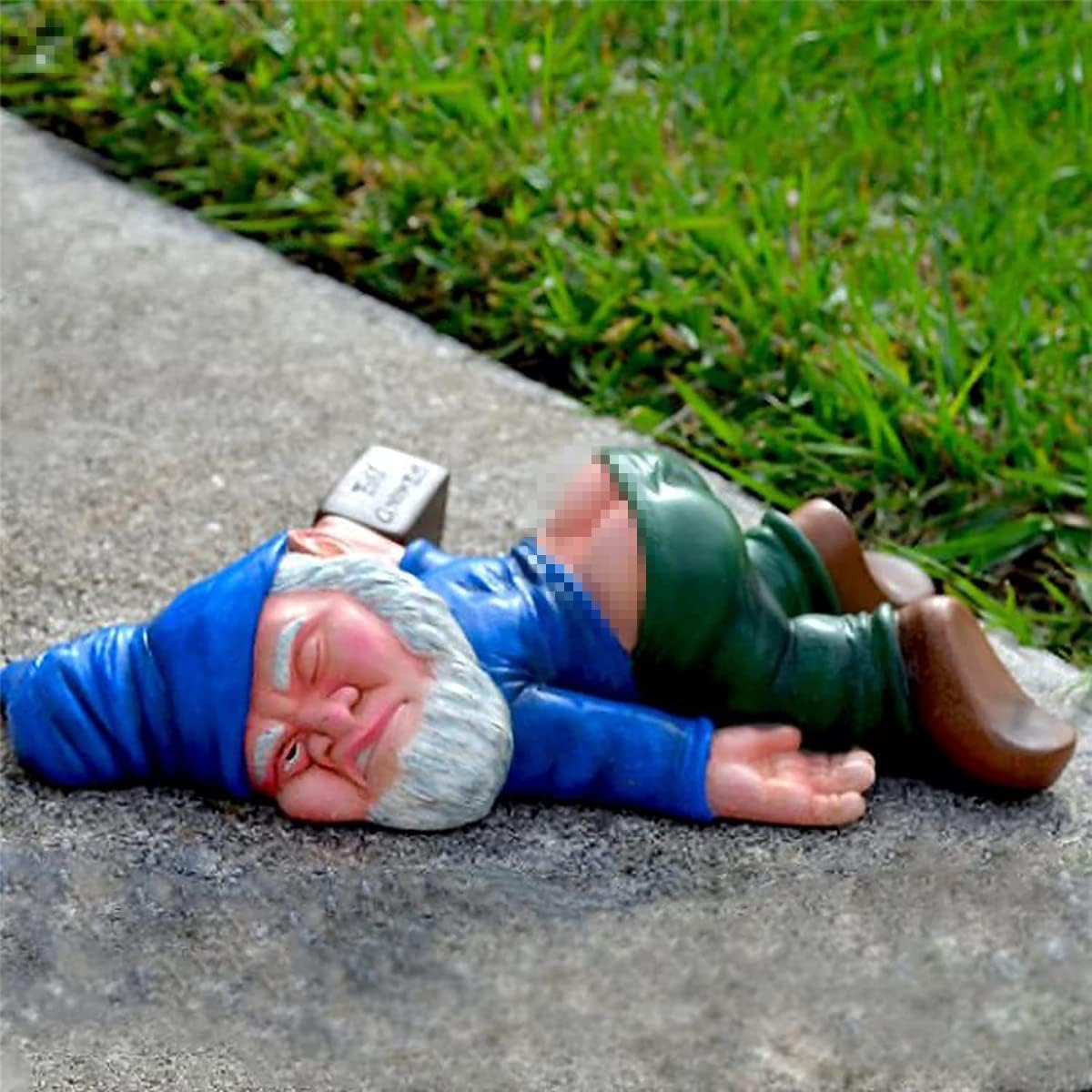 Creative Garden Gnome Statue, Blue Resin Outdoor Decoration, Funny Drunk Gnome (LS1101)