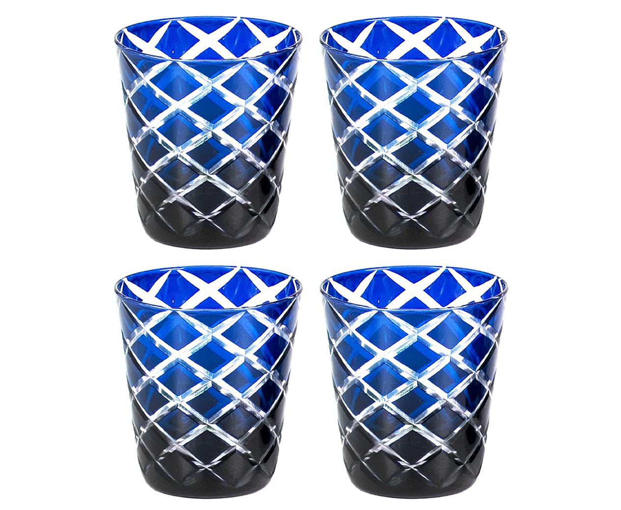 EDZARD Zestaw 4 szklanek kryształowych Dio niebieskie (do 140 ml, wysokość 8 cm) ręcznie szlifowane - szklanki na podgrzewacze, szklanki do napojów, szklanki do whisky, do mrożonej kawy, soku, ginu
