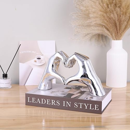 Miniatura 5 de Decoración de manos de corazón plateado, centros de mesa de amor, estatua estética y escultura, sala de estar, dormitorio, estantería, mesa de café,