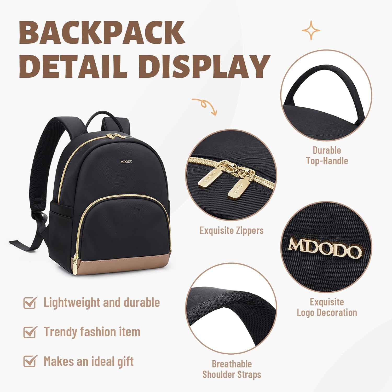 Small Backpack for Women Lightweight Stylish Mini Backpack Daypack Purses Cute Bookbag for Casual College Travel Daily,fit 10.9Inch iPad,Black - Image 6