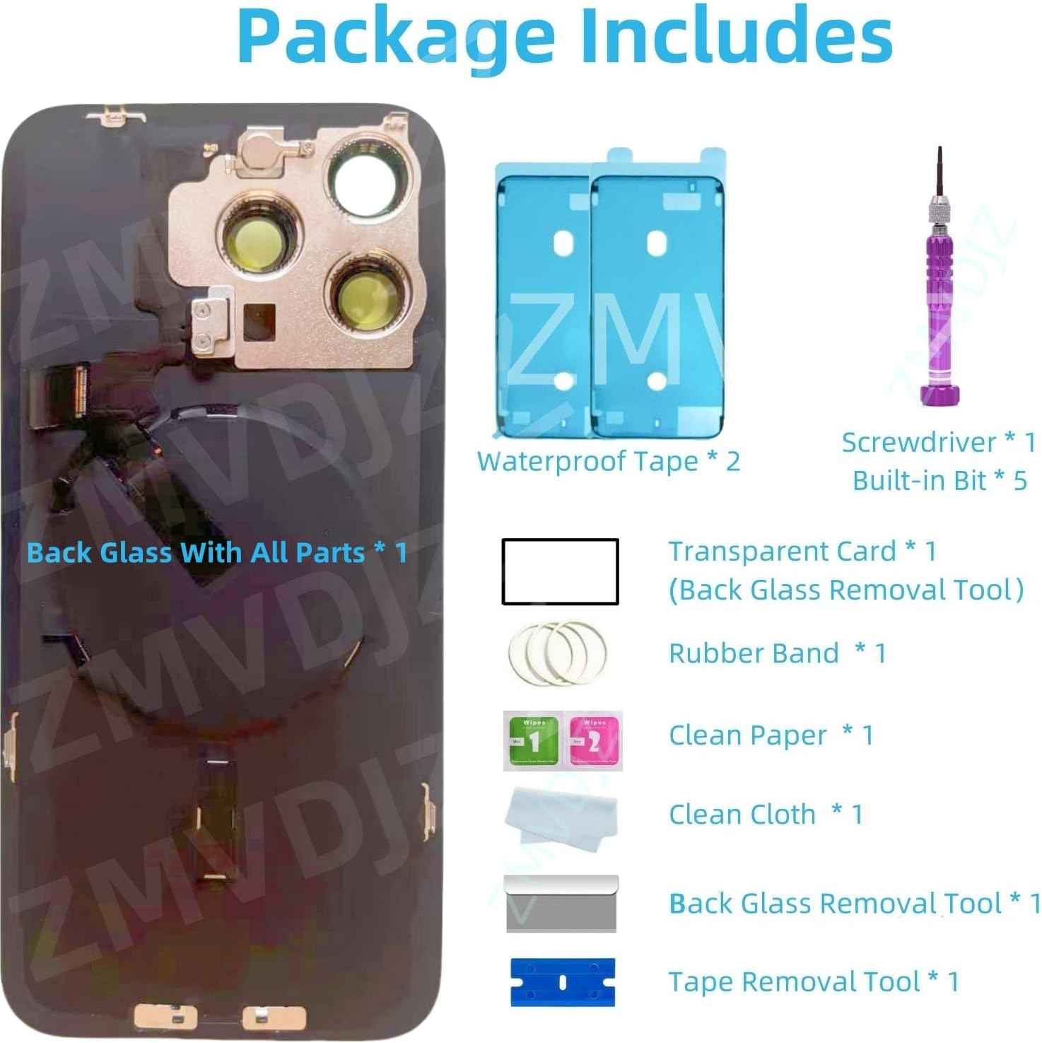 15 Pro Max Back Glass Replacement with Plate & Flex Cable and All Parts for iPhone 15pro Max Back Cover Glass (Blue Titanium, 6.7 Inch) + Waterproof Tape + Repair Tools (Blue Titanium)