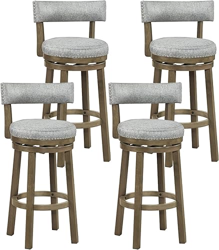 Miniatura 10 de COSTWAY Juego de 2 taburetes de bar, taburetes de bar tapizados con asiento y respaldo acolchados, patas de madera maciza, reposapiés, taburetes