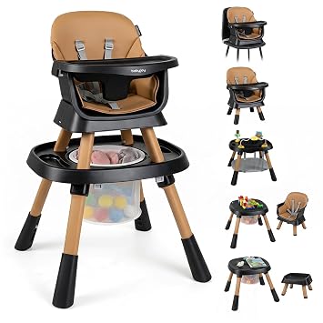 BABY JOY 16 in 1 High Chair, Convertible Baby Highchair for Babies and Toddlers with Activity Center, Booster Seat, Building Block Table, Toddler Chair with Safety Harness, Removable Tray Coffee