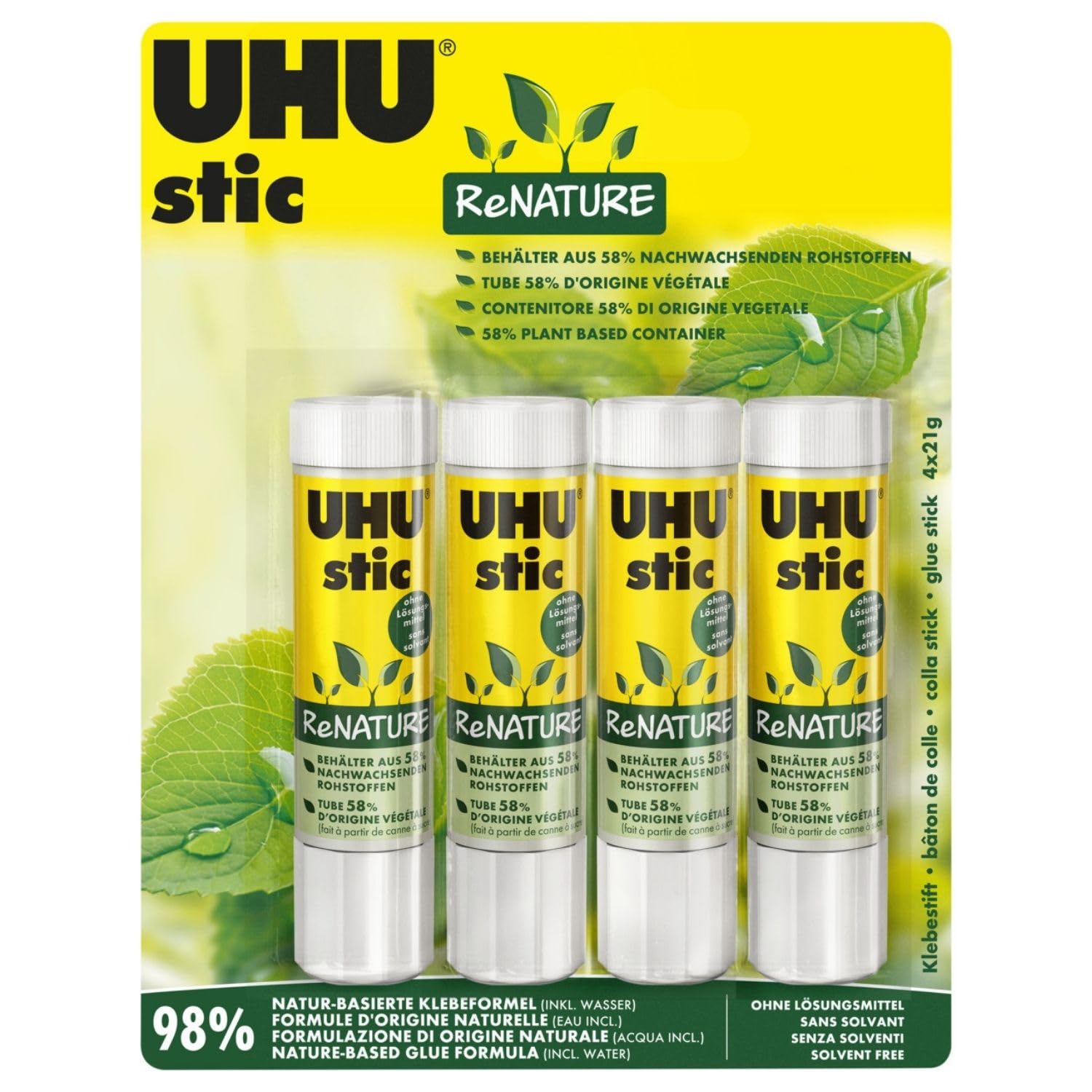 3x UHU Glue Sticks Renature 21G Per Stick Solvent Free