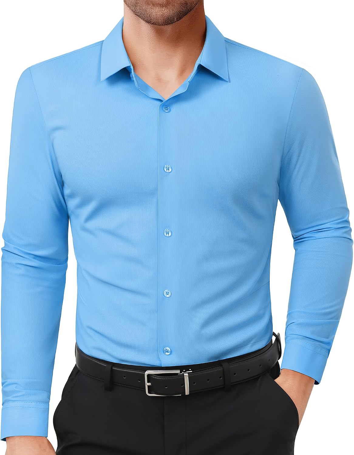 Lion Nardo Slim Fit Dress Shirts for Men Stretch Muscle Fit Long Sleeve Dress Shirts Wrinkle Free Formal Button Down Shirts