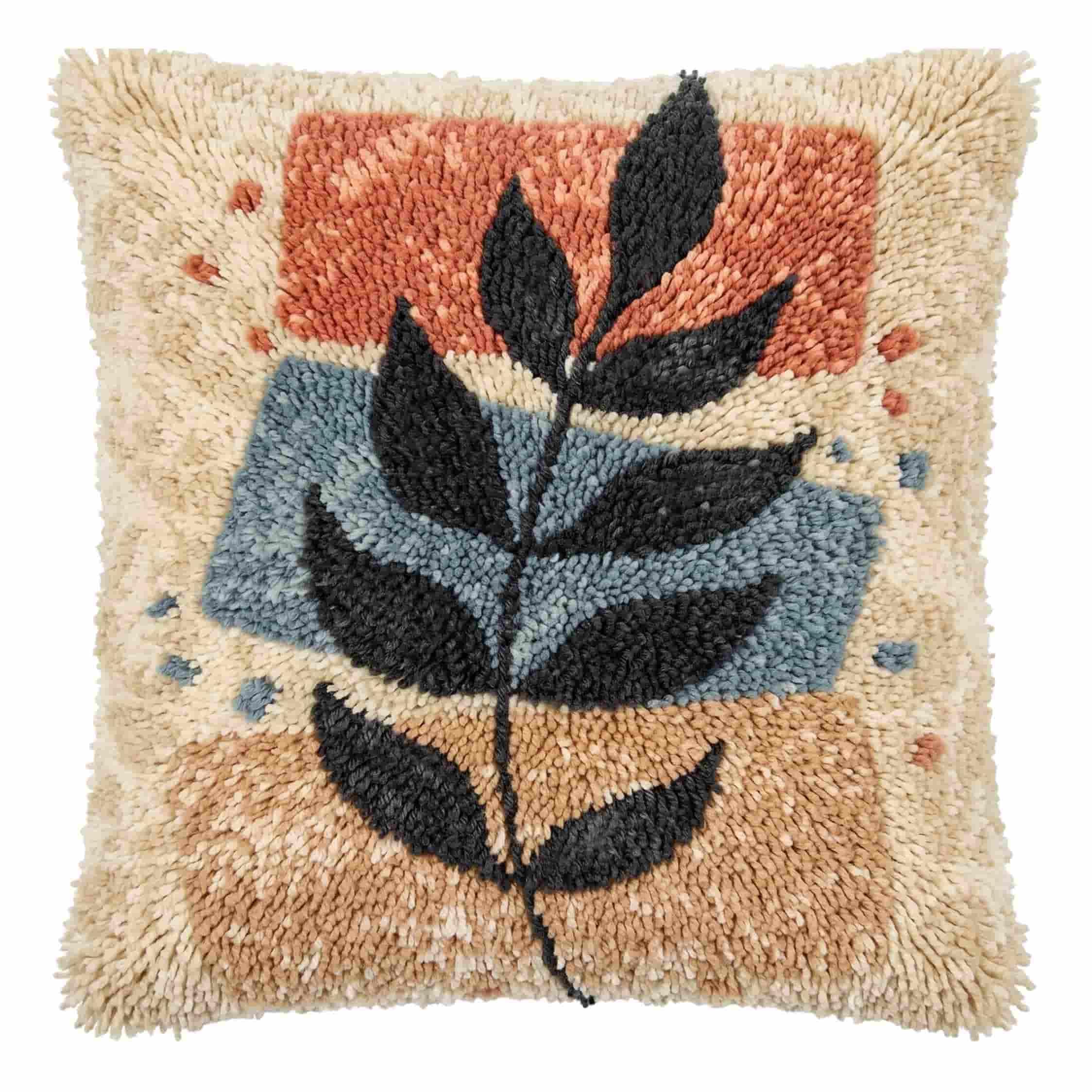 AxiangziK Latch Hook Cushion Kit,Leaves DIY Embroidery Pillow Cover 43X43Cm