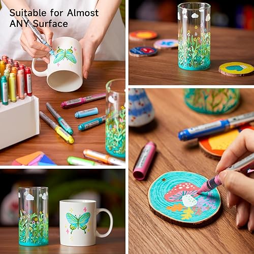 Miniatura 78 de 28 marcadores de pintura acrílica metálica de doble punta, con punta de pincel y punta fina, para pintar roca, cerámica, madera, lienzo, plástico