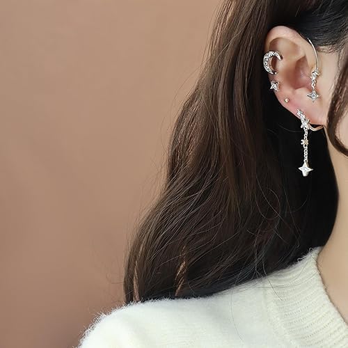 Miniatura 2 de Moon Star - Aretes de oreja para mujer, con diamantes de imitación no perforados, aretes de oreja para mujer, sin perforación, clip de oreja en el
