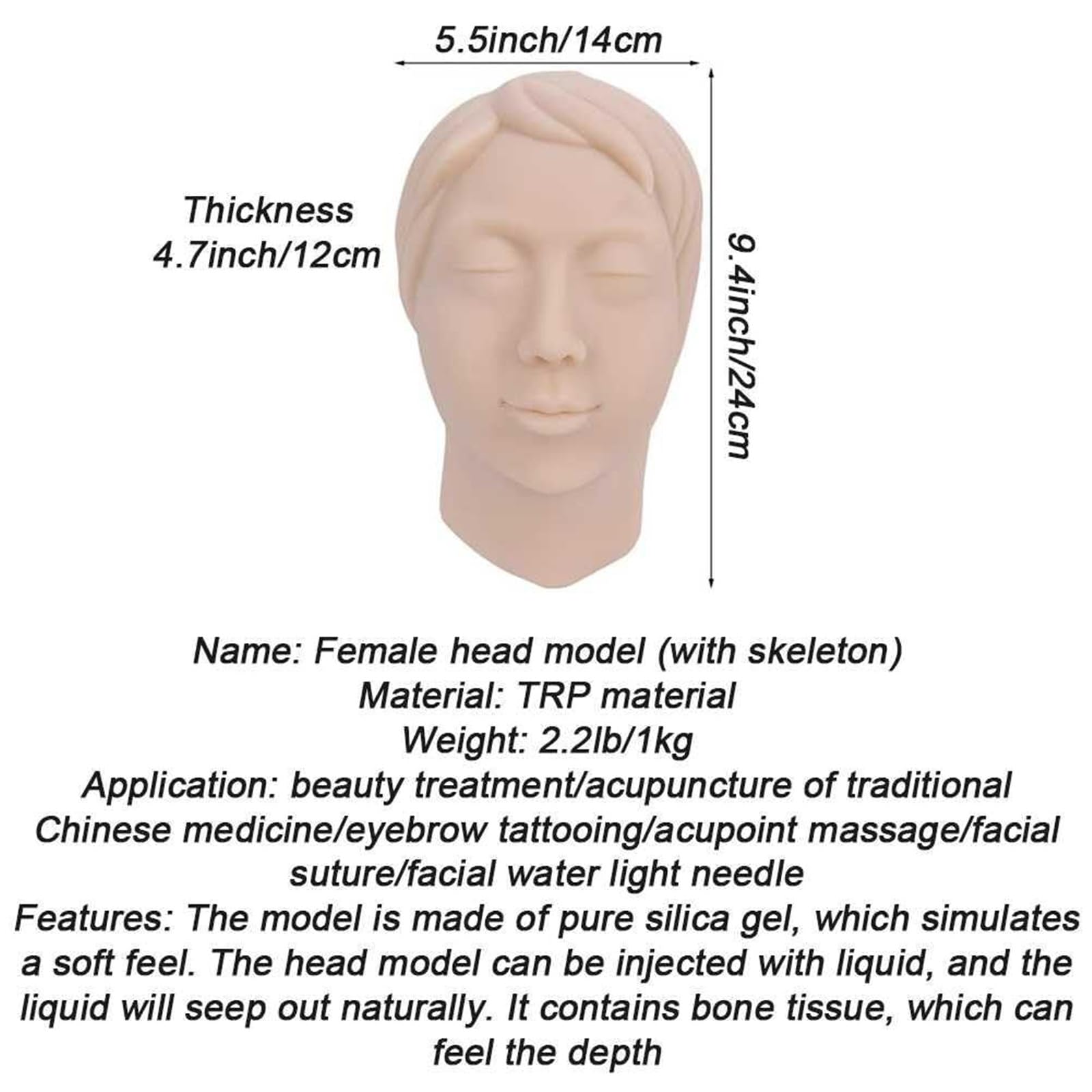 Mannequin d'entraînement à l'injection, tête humaine en silicone pour la pratique de la suture avec tissu osseux simulé et expérience d'opération réaliste