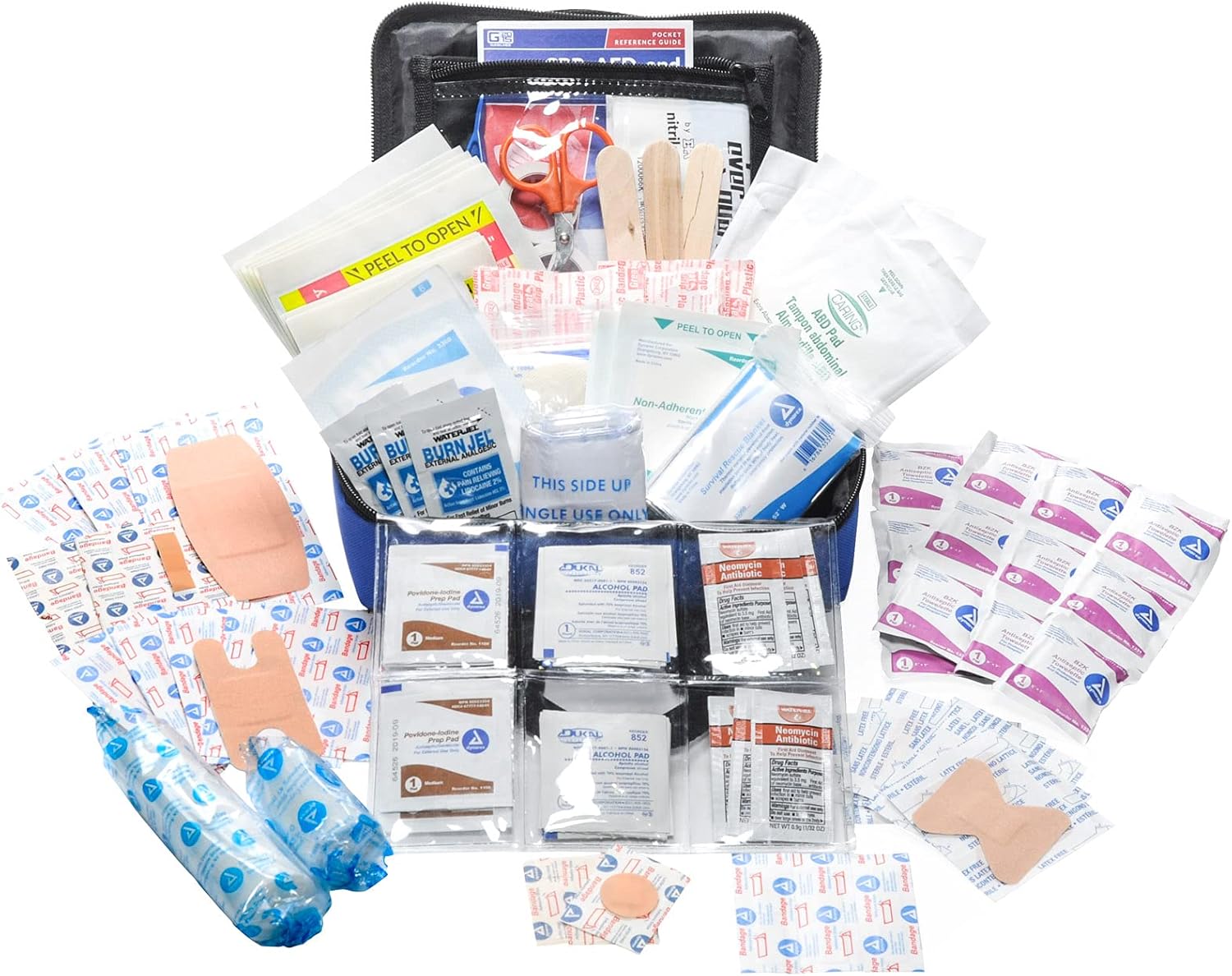 MFASCO First Aid Kit - 158 Piece, Blue Nylon Case with Carry Handles, Compact Emergency Kit for Home, Auto, Sports, Travel, Camping, Hiking, Backpacking - Lightweight 1.2 lbs, 8 x 6.5 x 3 Inches
