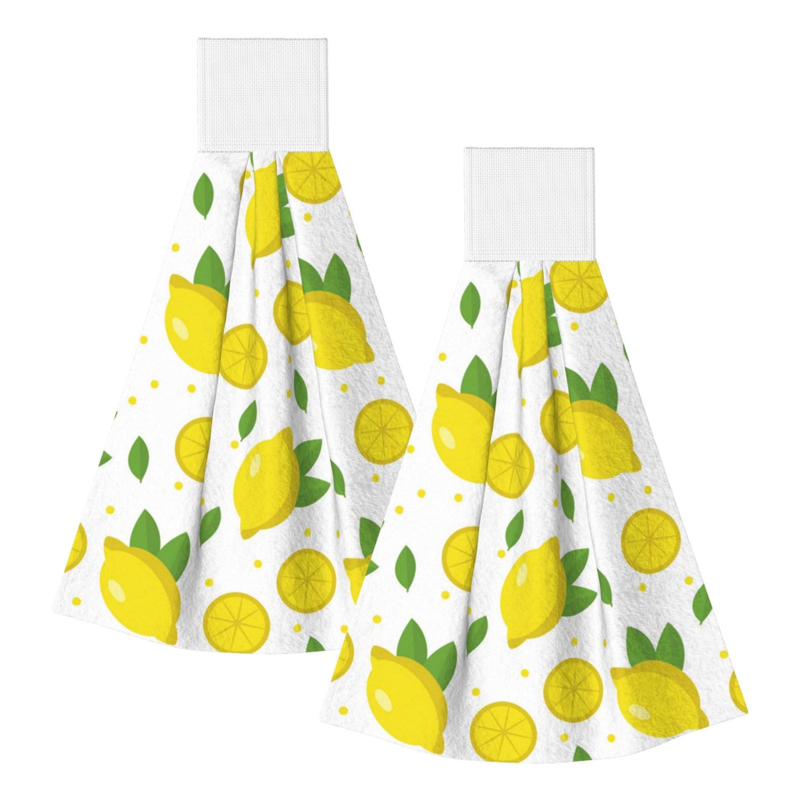 DOPKLNA Lemon Fruit Green Yellow, 2 Pcs Hanging Coral Fiber Hand Towels for Bathroom, Absorbent Kitchen Towels
