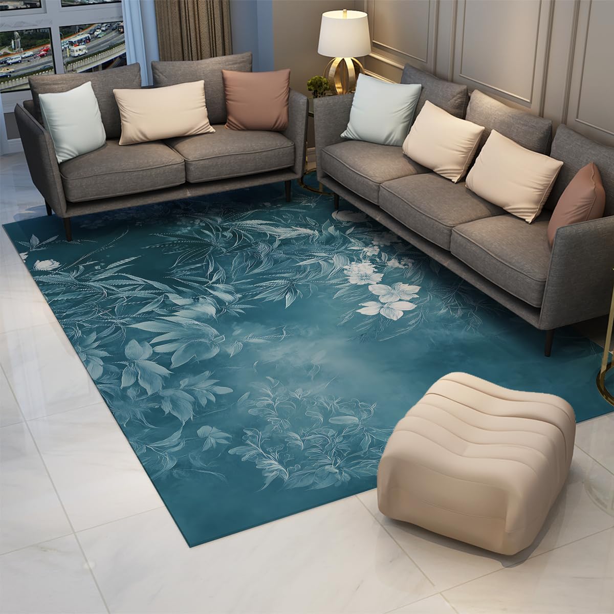 Tapis antidérapants élégants floraux 140x200cm lavables et ultra doux à poils bas pour appartement