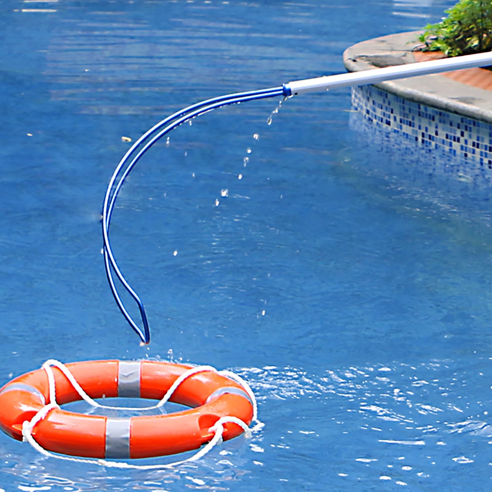 Gancho de seguridad para piscina de aluminio ajustable con varilla telescópica de hasta 7 m