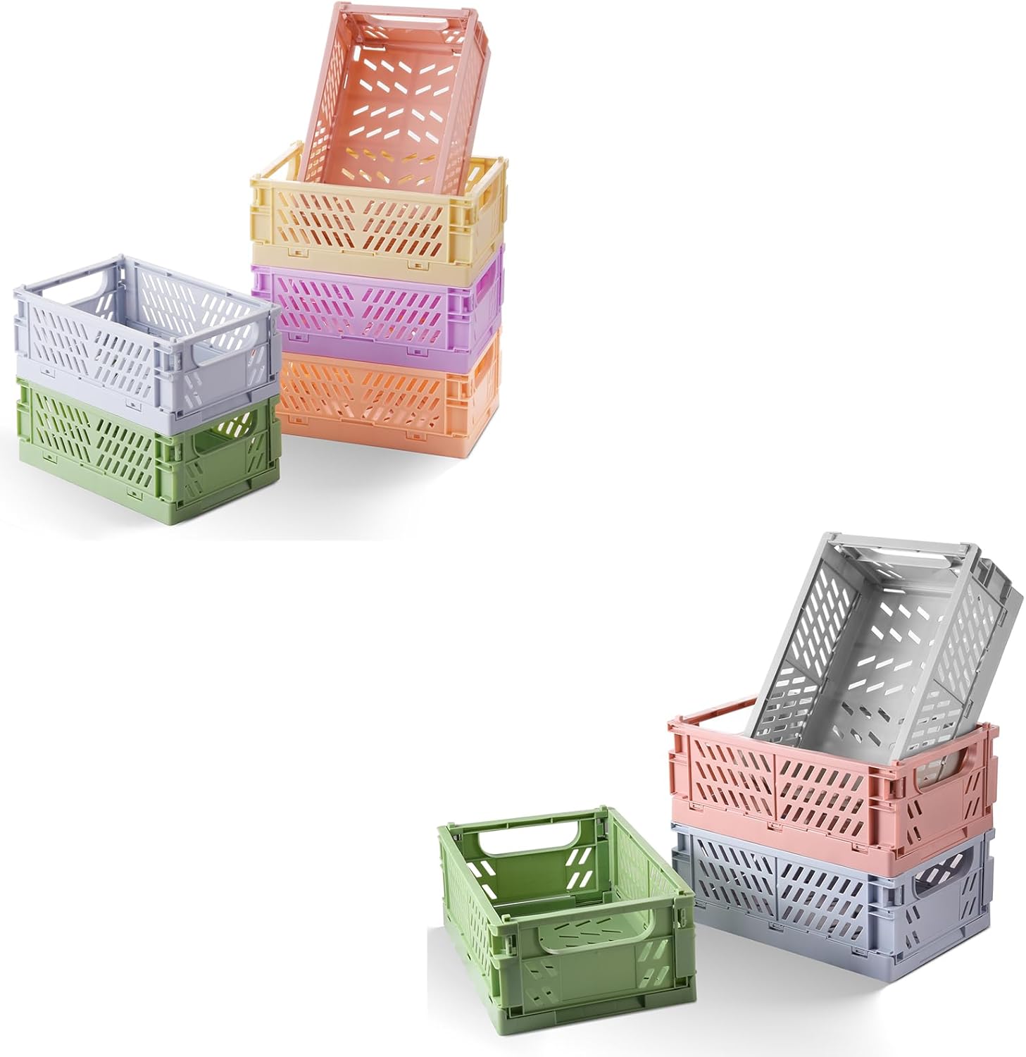 HUUSMOT 6-Pack Tiny Pastel Storage Crates & 4-Pack Small Baskets for Organizing, Collapsible Storage Crates for Bedroom Decor Classroom Office Kitchen Home