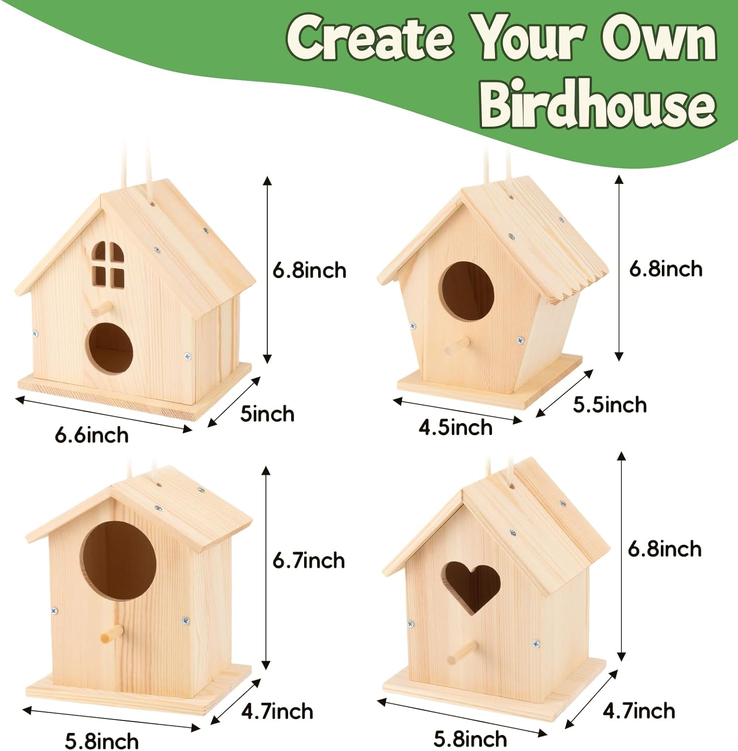 DoodleDoo 4 Pack Wooden DIY Birdhouse Kit, Art and Craft, Bird Houses Indoor Outdoor Painting Kit with Paint & Brushes for Kids Ages 6-12 Birthday Gift for Adults Boys Girls