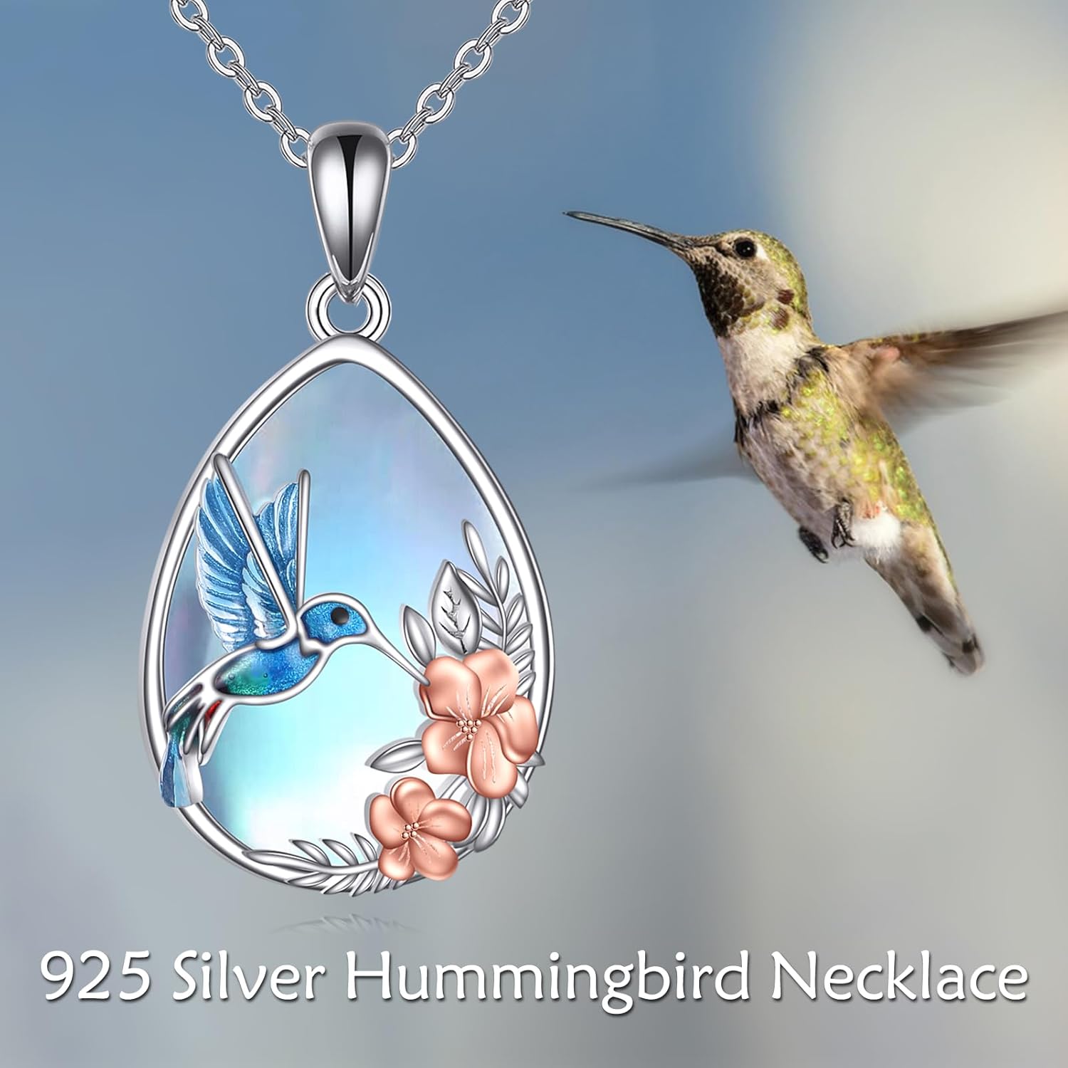 Moonstone Necklace 925 Sterling Silver Red Cardinal/Hummingbird/Pig/Frog/Rose/Daisy Pendant Jewelry Gift for Women - Image 6