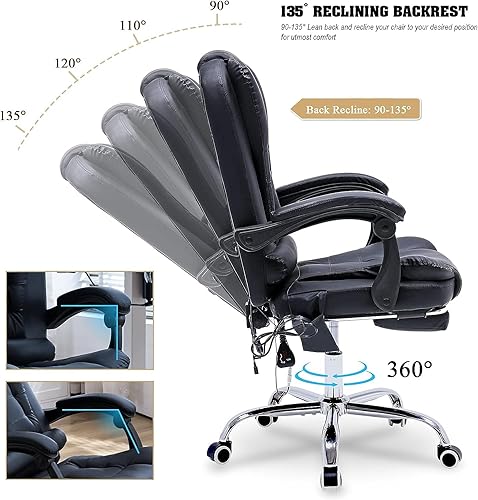 Miniatura 7 de Silla de oficina de masaje, silla ejecutiva ergonómica para computadora con reposapiés, silla de oficina ejecutiva de piel sintética con reposabrazo