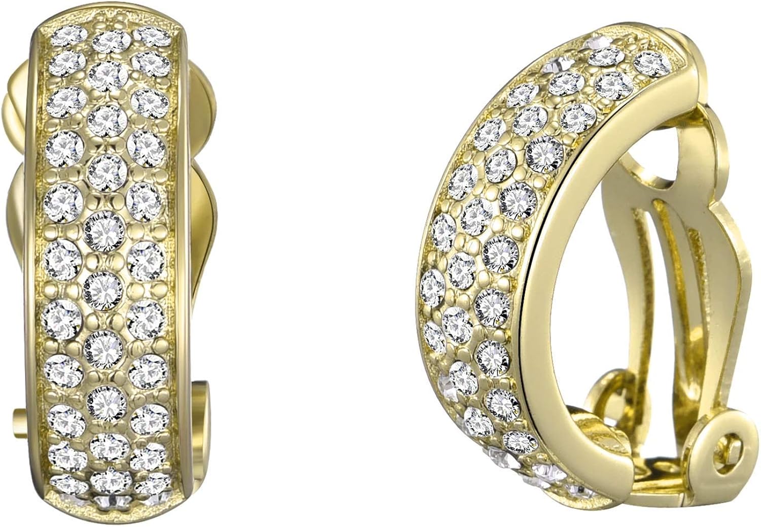 Philip Jones 18k Gold Plated Pave Clip On Earrings Created with Zircondia® Crystals, yellow, Medium