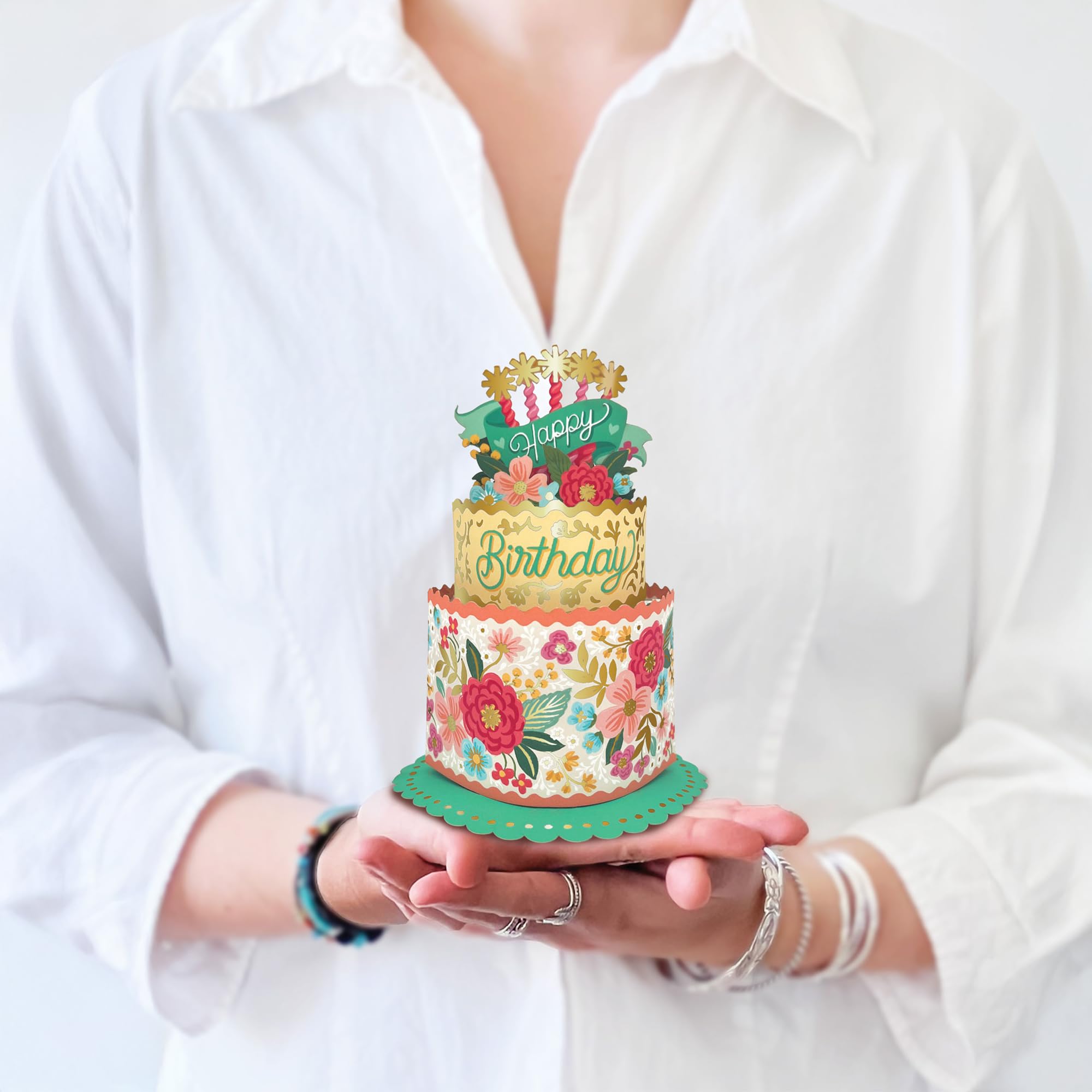 Freshcut Paper Pop Up Cards, Mini Blooming Birthday Cake, 6 Inch Mini 3D Popup Greeting Card, Birthday Cards, Happy Birthday Card, Blank Notecard &