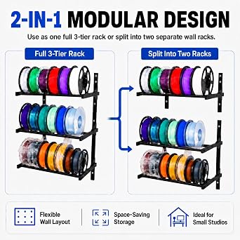 2-in-1 Filament Storage Rack, 3-Tier Wall Mount Spool Holder