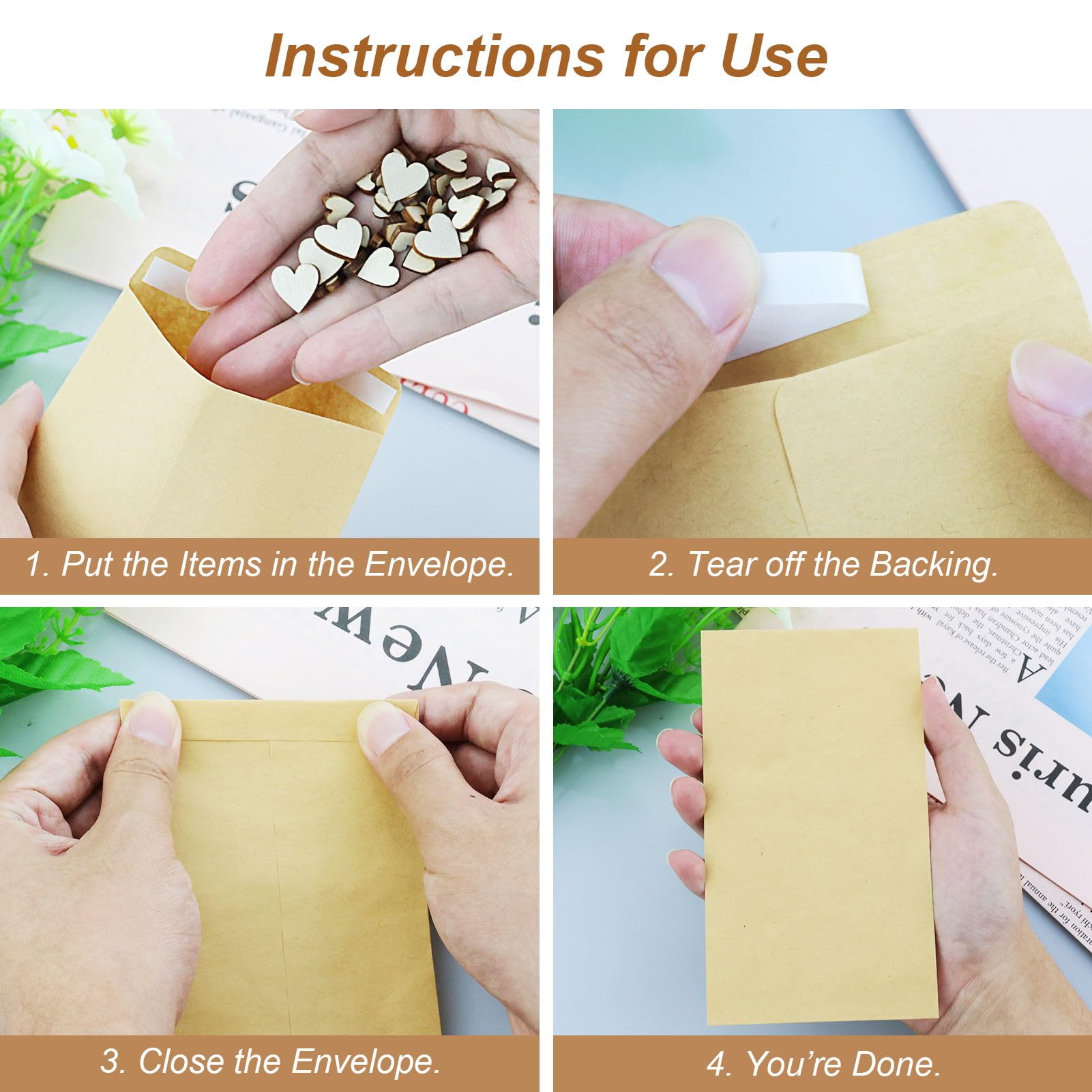 HXMJIED 50 stuks kraftpapier enveloppen, 16,5 x 10 cm, zelfklevend kraftpapier voor kleine voorwerpen, mini-enveloppen voor zaden, geld, geldgeschenken, dinergeld