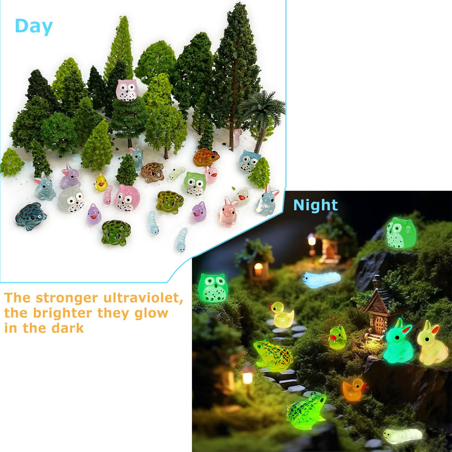OrgMemory 55Pcs Mixed Model Trees, Resin Animals, Luminous Mini Resin Animal Figurines, Diorama Supplies, Miniature Trees - Image 4