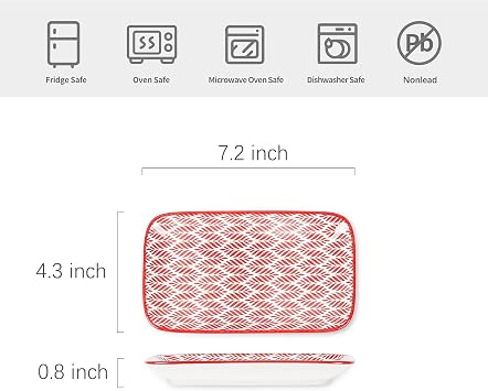 Selamica Rectangular Salad Plates, 7.1 Inch Dessert Plates Ceramic, Small Plates for Appetizer, Snack, Sushi, Fruit, Set of 6, Assorted Colors