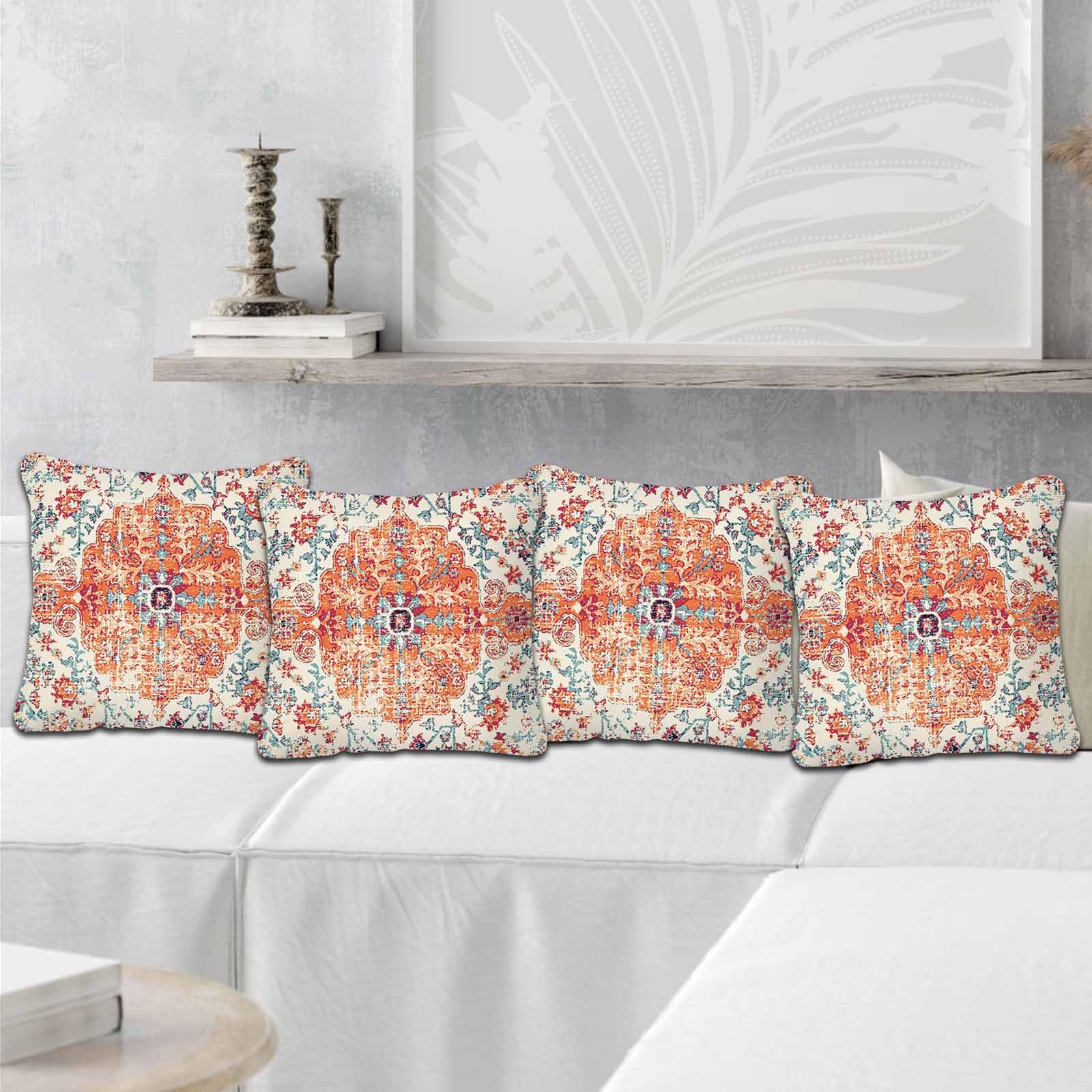 Betadistor Boho Cushion Covers 45cm x 45cm Set of 4 Pumpkin Red Print Decorative Throw Pillow Covers 18x18 inches Soft Square Cushion Cases for Living Room Sofa Couch Bed Pumpkin Red - Image 2